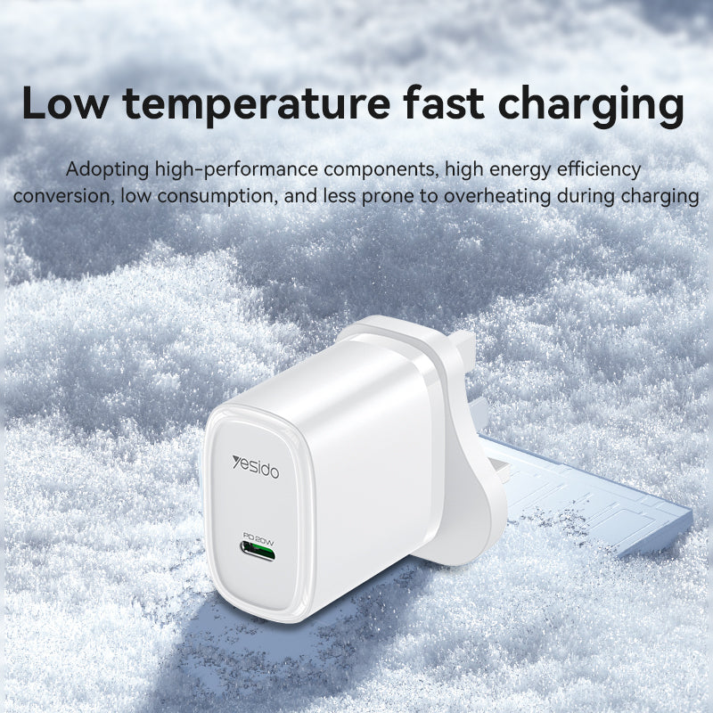 YESIDO UK Plug PD 20W Single Type-C Powerport Block Charger Compact Wall Charger YESIDO UK Plug PD 20W Single Type-C Powerport Block Charger Compact Wall Charger